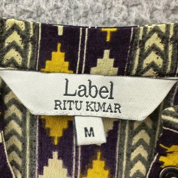 Label Ritu Kumar Shirt Dress  Snaps Button Front Tunic Aztec Purple Mustard - Picture 13 of 16